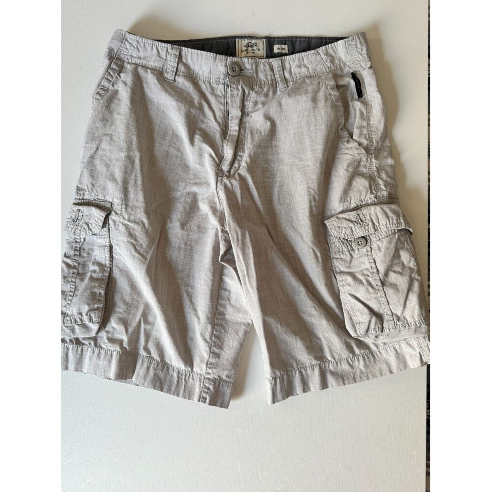 Ecko Unltd Men’s W30 Light Gray Cargo Shorts Plaid Ripstop Utility Y2K 0042